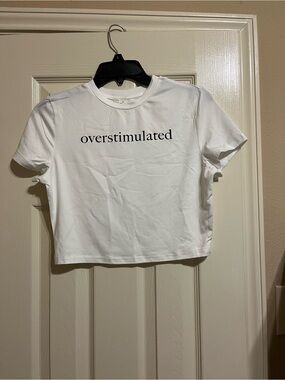 White 'Overstimulated' Crop Tee - Women's Casual Top